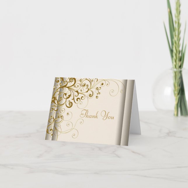 Elegant Ivory and Gold Thank You Cards (Front)