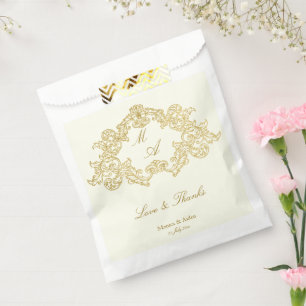 Elegant ivory and gold vintage wedding template favour bag