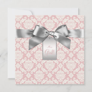 Elegant Ivory and Pink Damask Baby Shower Invitation