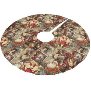 Elegant Ivory and Red Victorian Christmas Collage Brushed Polyester Tree Skirt