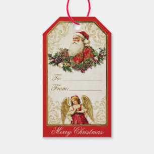 Elegant Ivory and Red Victorian Christmas Collage Gift Tags