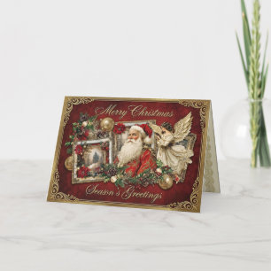 Elegant Ivory and Red Victorian Christmas Collage Holiday Card