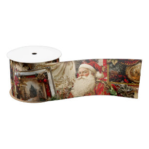 Elegant Ivory and Red Victorian Christmas Collage Satin Ribbon