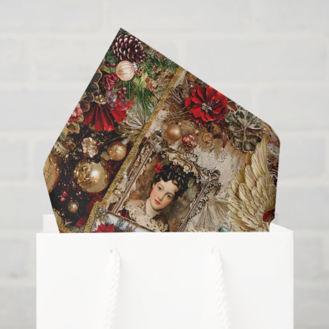 Elegant Ivory and Red Victorian Christmas Collage Tissue Paper (Gift Bag)