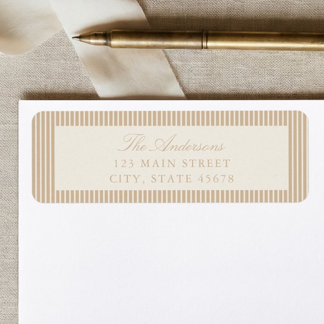 Elegant Ivory and Tan Stripes Return Address (Creator Uploaded)