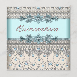 Elegant Ivory and Teal Blue Quinceanera Invitation
