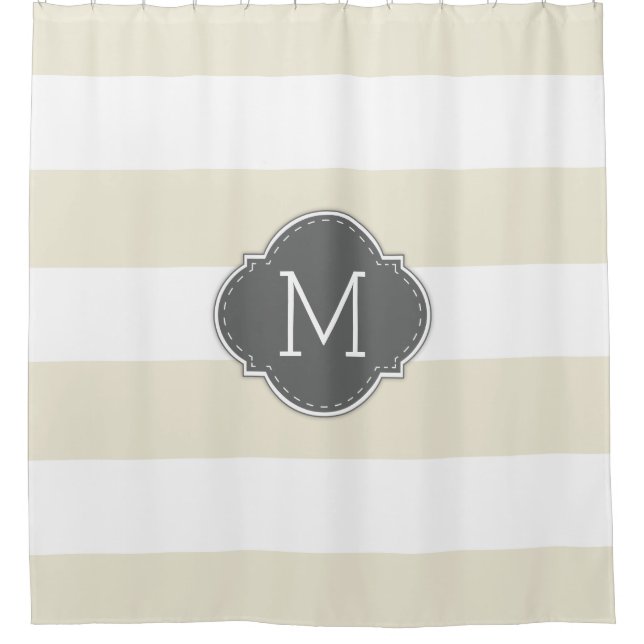 Elegant Ivory and White Stripes with Monogram (Front)