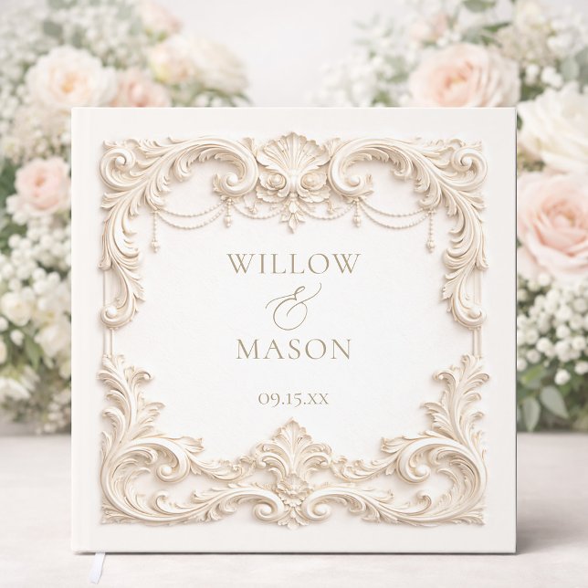 Elegant Ivory Baroque Square Guest Book (Elegant Ivory Baroque Square Guest Book)