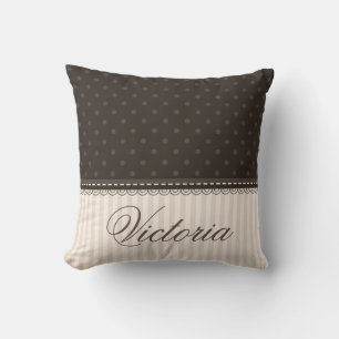 Elegant Ivory Beige Brown Polka Dots Custom Design Throw Pillow