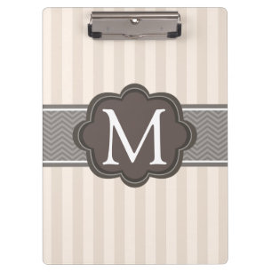 Elegant Ivory Beige Stripes Brown Custom Monogram Clipboard
