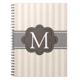 Elegant Ivory Beige Stripes Brown Custom Monogram Notebook