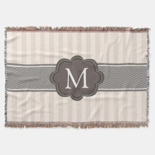 Elegant Ivory Beige Stripes Brown Custom Monogram Throw Blanket