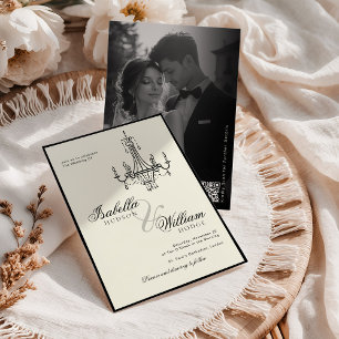 Elegant Ivory Black and white Photo Wedding Invitation
