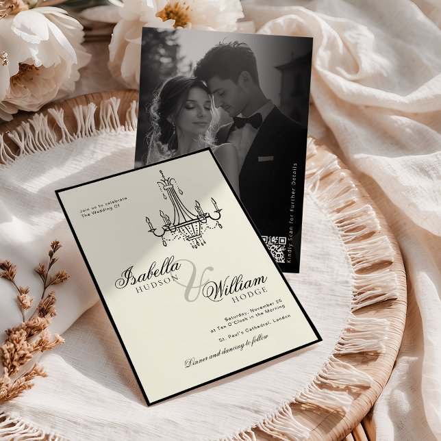 Elegant Ivory Black and white Photo Wedding Invitation (Creator Uploaded)