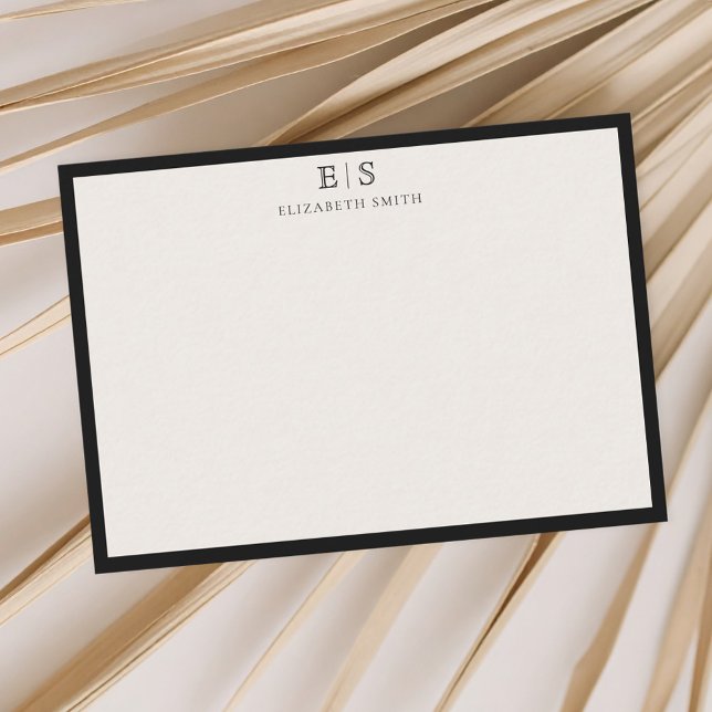 Elegant Ivory Black Border Monogram Card (Creator Uploaded)