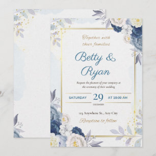 Elegant Ivory & Blue Floral Wedding Invitation