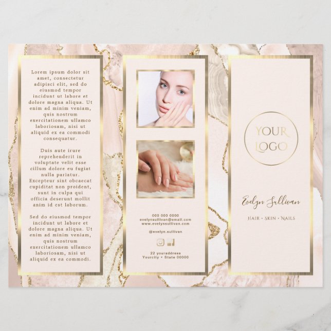 Elegant Ivory Blush and Gold Agate Brochure (Front)