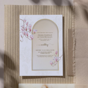 Elegant Ivory Blush Paisley Magnolia Wedding Invitation