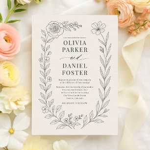 Elegant Ivory Botanical Floral Wedding Invitation