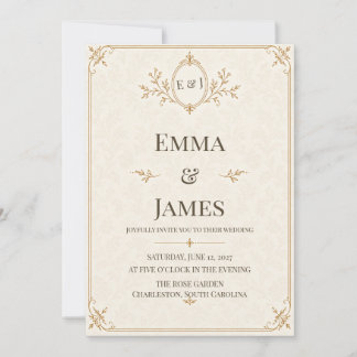 Elegant Ivory Botanical Monogram Wedding Invitatio Invitation