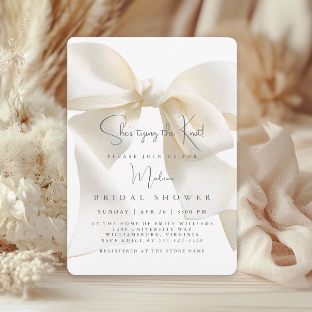 Elegant Ivory Bow Bridal Shower Invitation (Invitation may be ordered in both printed and instant download digital formats.)