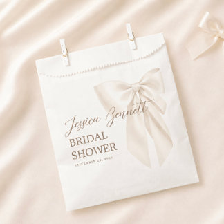 Elegant Ivory Bow Romantic Bridal Shower Neutral Favour Bag