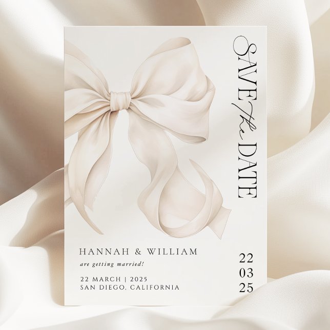 Elegant Ivory Bow Save the Date Card (Creator Uploaded)