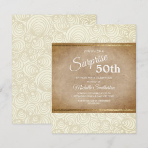 Elegant Ivory Brown Gold 50th Birthday Party Invitation