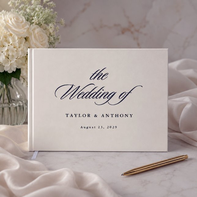Elegant Ivory Calligraphy Script Custom Wedding Guest Book (Creator Uploaded)