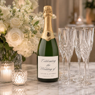 Elegant Ivory Calligraphy Script Custom Wedding Sparkling Wine Label