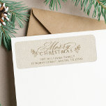 Elegant Ivory Canvas Christmas Return Address<br><div class="desc">This Christmas return address label featuring a 'Merry Christmas' script with pinecone twigs on a ivory faux canvas print background. For more advanced customization of this design,  please click the DESIGN TOOL BUTTON above!</div>