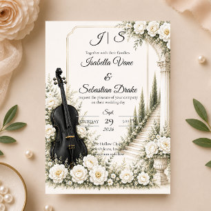 Elegant Ivory Cello Romance Wedding  Invitation