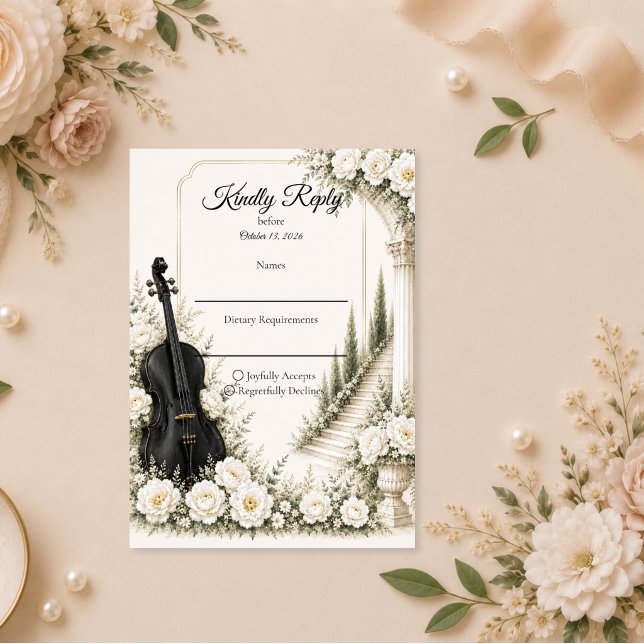 Elegant Ivory Cello Romance Wedding RSVP Card (Creator Uploaded)