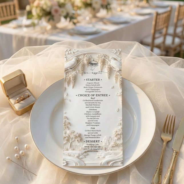 Elegant Ivory Cream Faux Sculpted Fine Art Menu (Creator Uploaded)