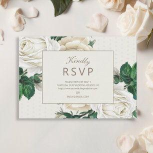 Elegant Ivory Cream Floral Wedding RSVP Card