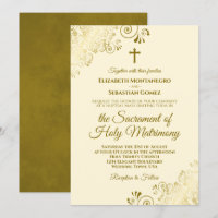 Elegant Ivory Cream & Gold Modern Catholic Wedding