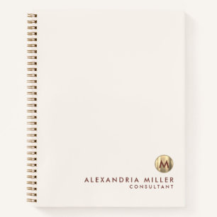 Elegant Ivory Cream Gold Monogram Notebook
