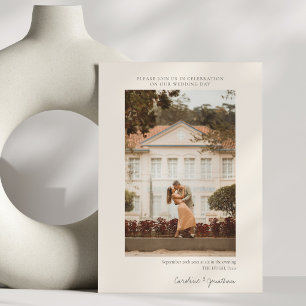 Elegant Ivory Cream Two Photo Wedding Website RSVP Invitation
