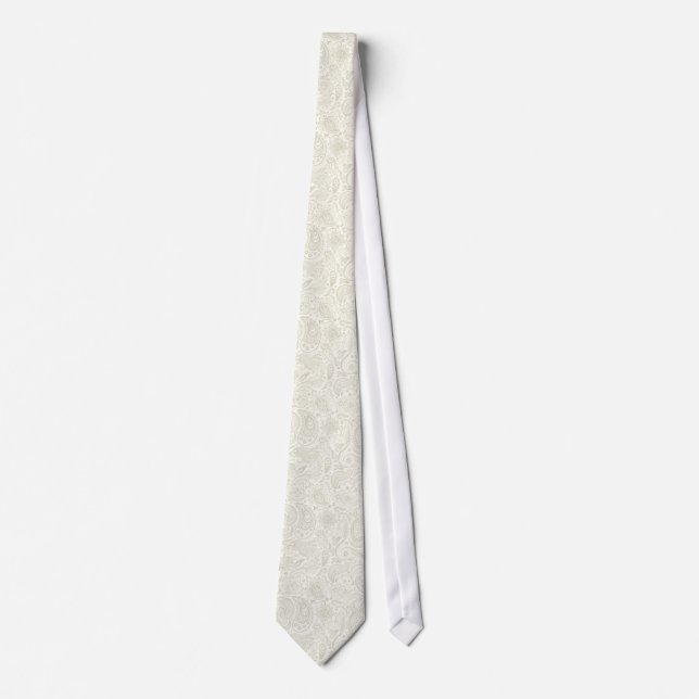 Elegant Ivory Cream Vintage Paisley Pattern Tie (Front)
