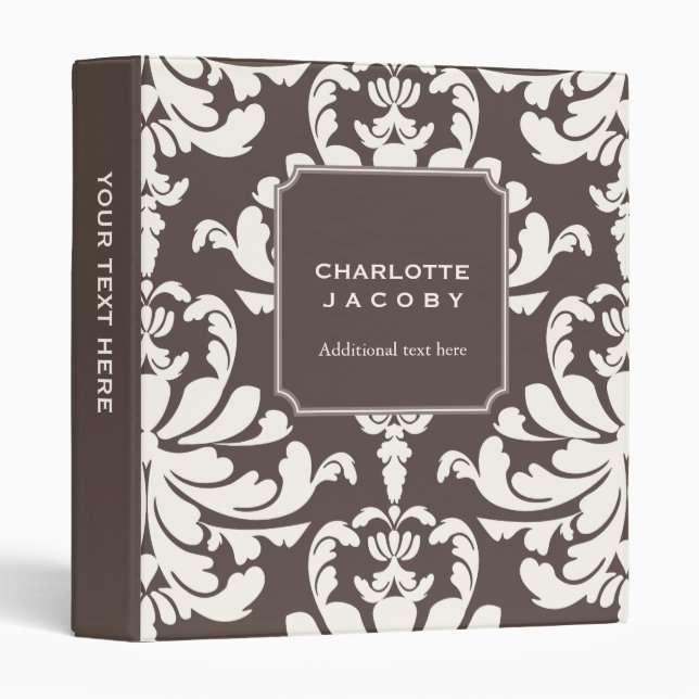 Elegant Ivory Damask Modern Professional Binder (Front/Spine)
