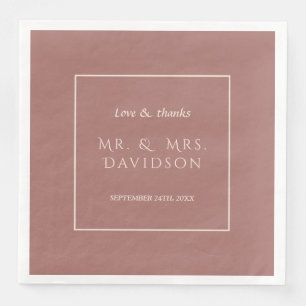 Elegant Ivory Dark Peach Frame Typography Wedding Napkin