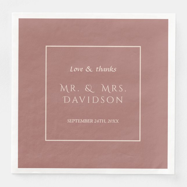 Elegant Ivory Dark Peach Frame Typography Wedding Napkin (Front)