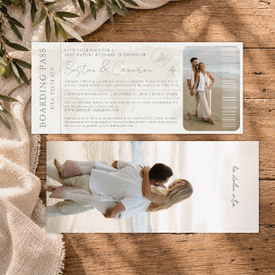 Elegant Ivory Destination Wedding Boarding Pass Invitation