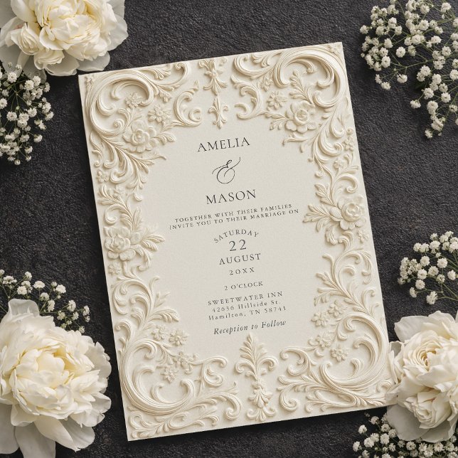 Elegant Ivory Embossed Style Baroque Wedding Invitation (Elegant Ivory Embossed Style Baroque Wedding Invitation)