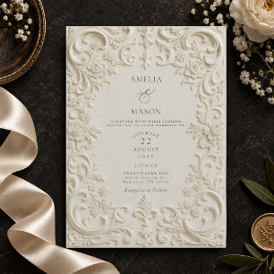 Elegant Ivory Embossed Style Baroque Wedding Invitation