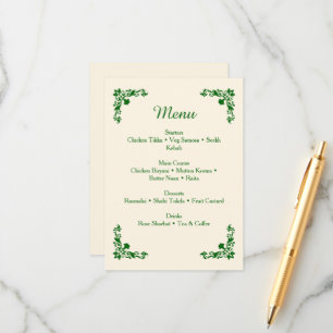 Elegant Ivory & Emerald Floral Wedding Menu