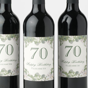 Elegant Ivory Floral 70th Birthday Napkins Wine Label