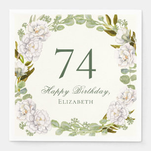 Elegant Ivory Floral 74th Birthday Napkins