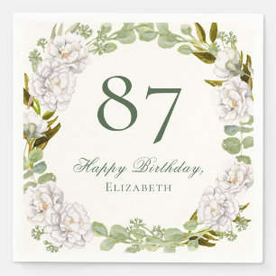 Elegant Ivory Floral 87th Birthday Napkins