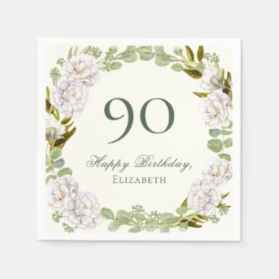 Elegant Ivory Floral 90th Birthday Napkins